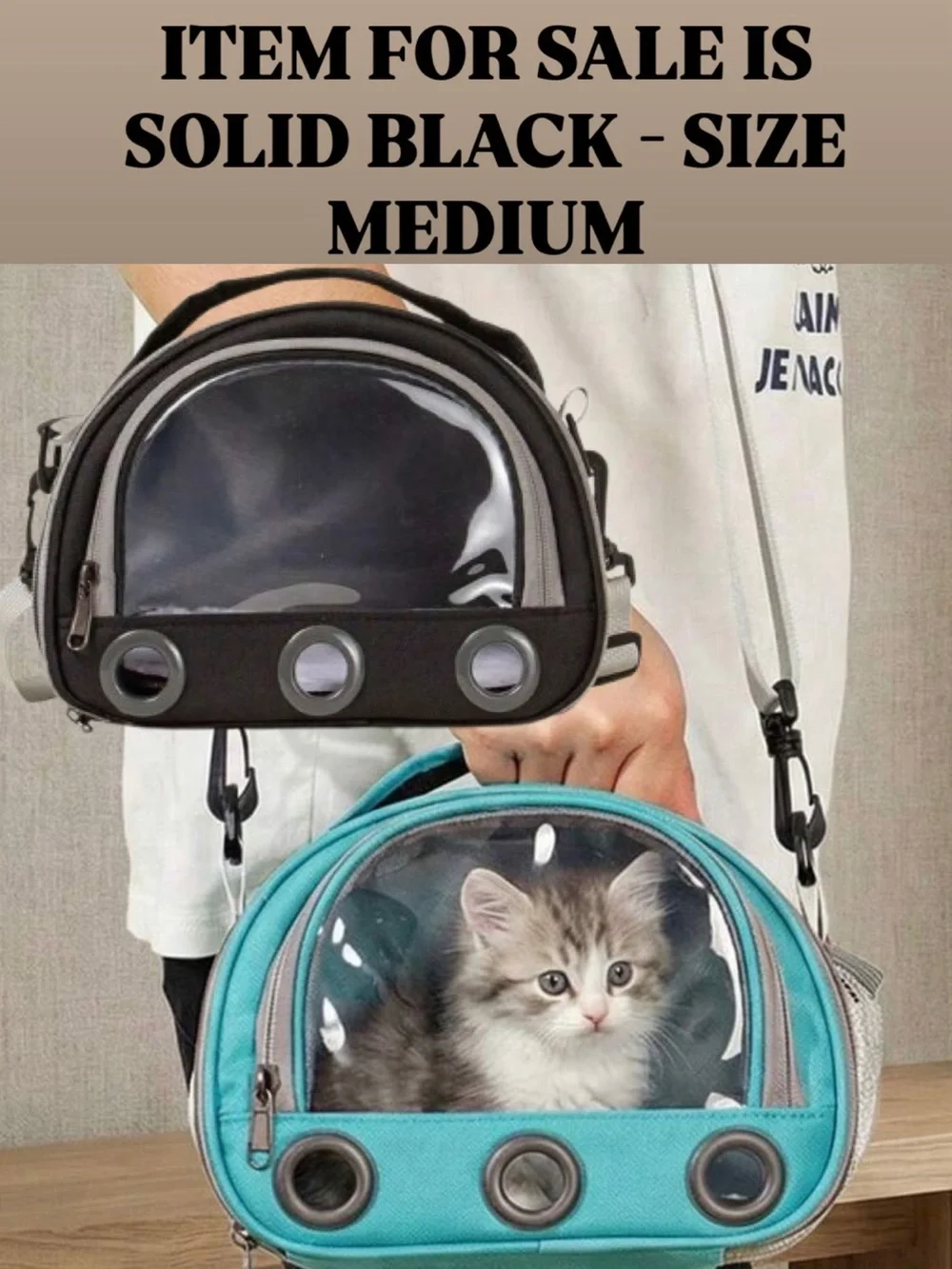 Transparent Front Small Pet Carrier Bag - Black and Gray